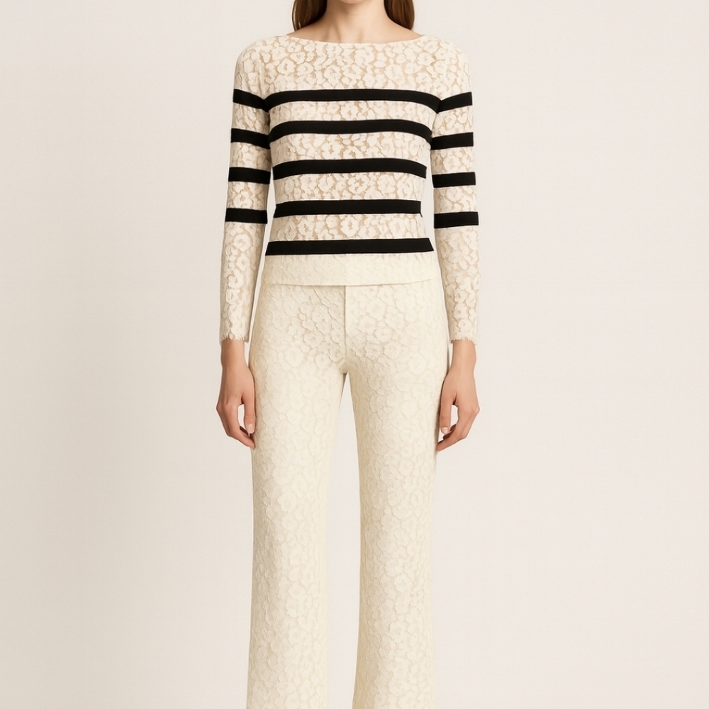 Michael Kors Collection Ivory Lace Flare Pants